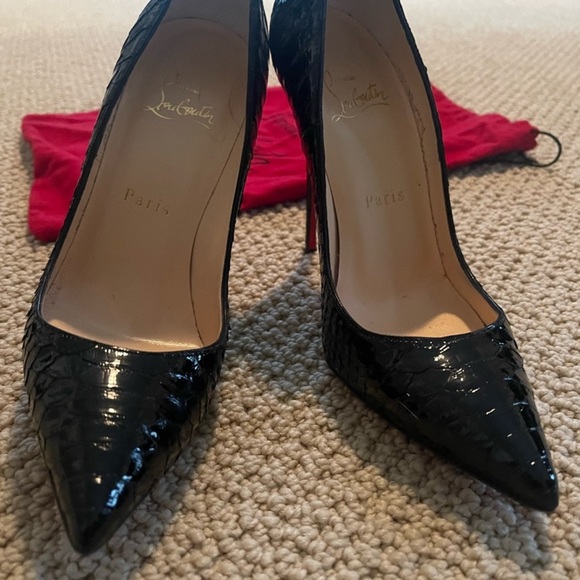 Christian Louboutin Black Shiny Croc Heels 37 - Picture 3 of 9